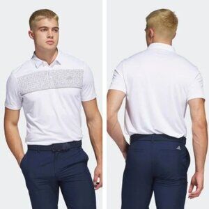 NWT Adidas Men's Golf Chest Print Polo Shirt Size 2XL (White/Gray)